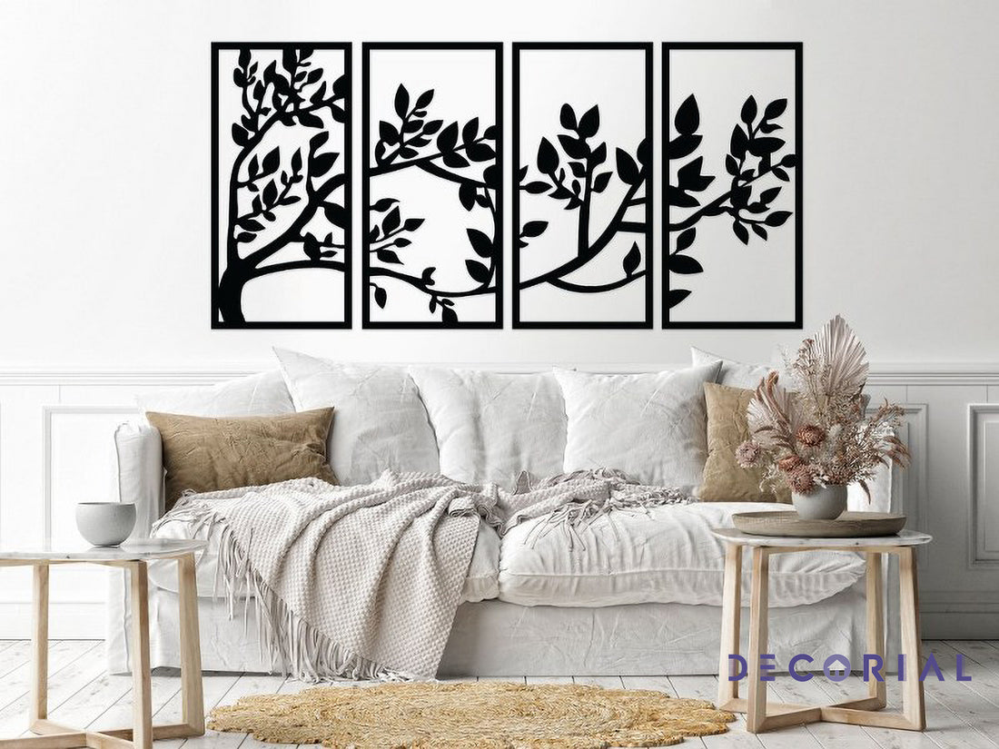 Elevate Your Space with Decorative Tree Wood Wall Art – 4 Panels