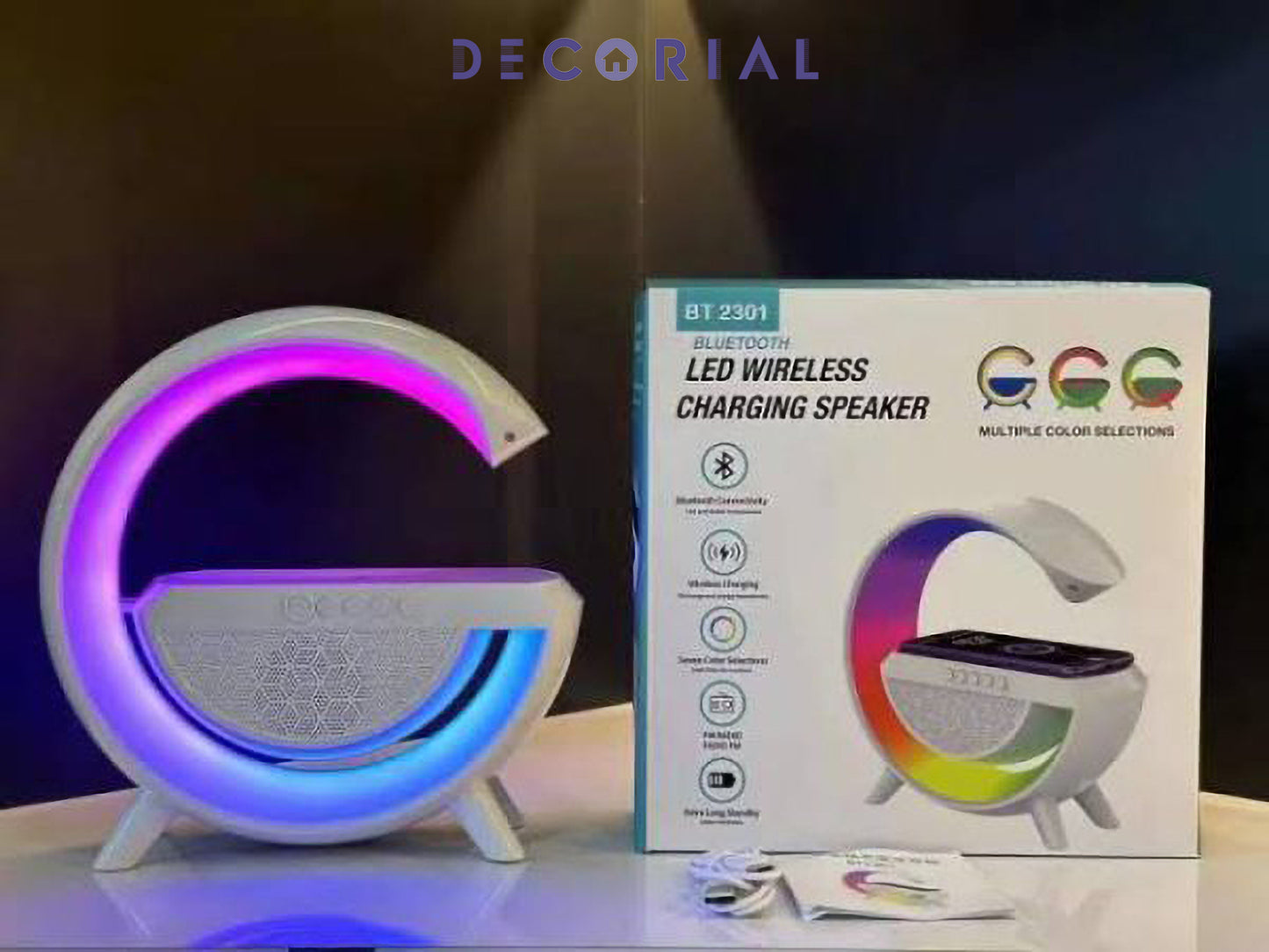 G-Shaped RGB Light Table Lamp with Wireless Charger