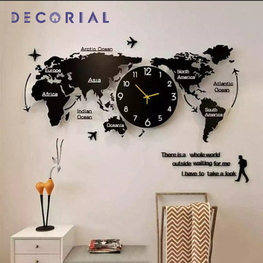 Digital World Map Wall Clock – Modern Glow-in-the-Dark Design