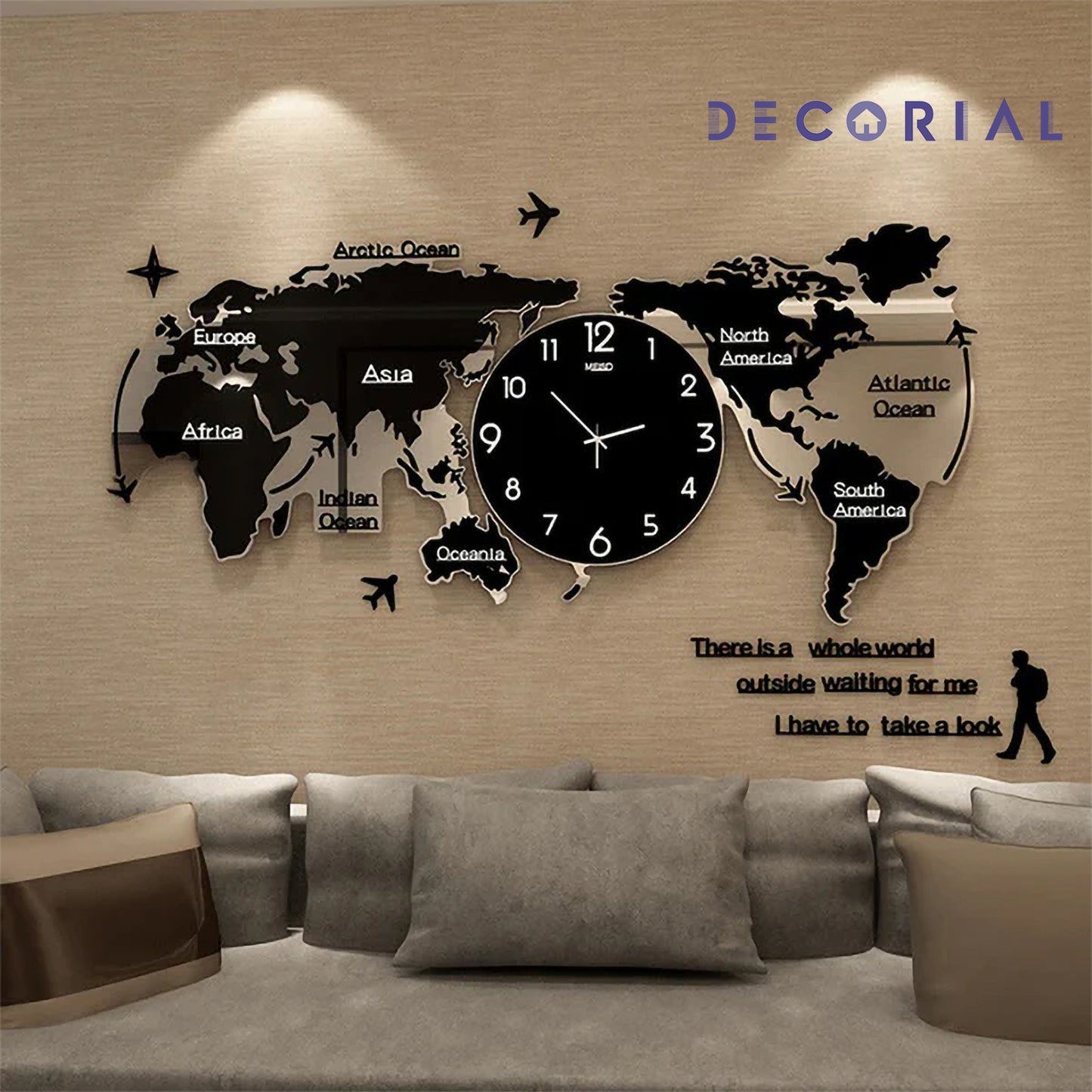 Digital World Map Wall Clock – Modern Glow-in-the-Dark Design