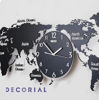 Digital World Map Wall Clock – Modern Glow-in-the-Dark Design