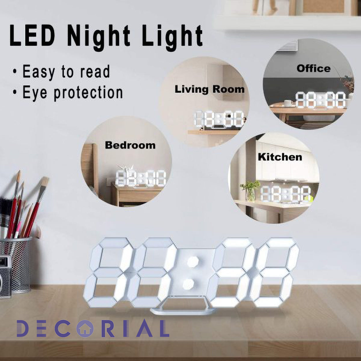 White 3D LED Digital Clock – Modern Desk & Wall Clock for Home and Office