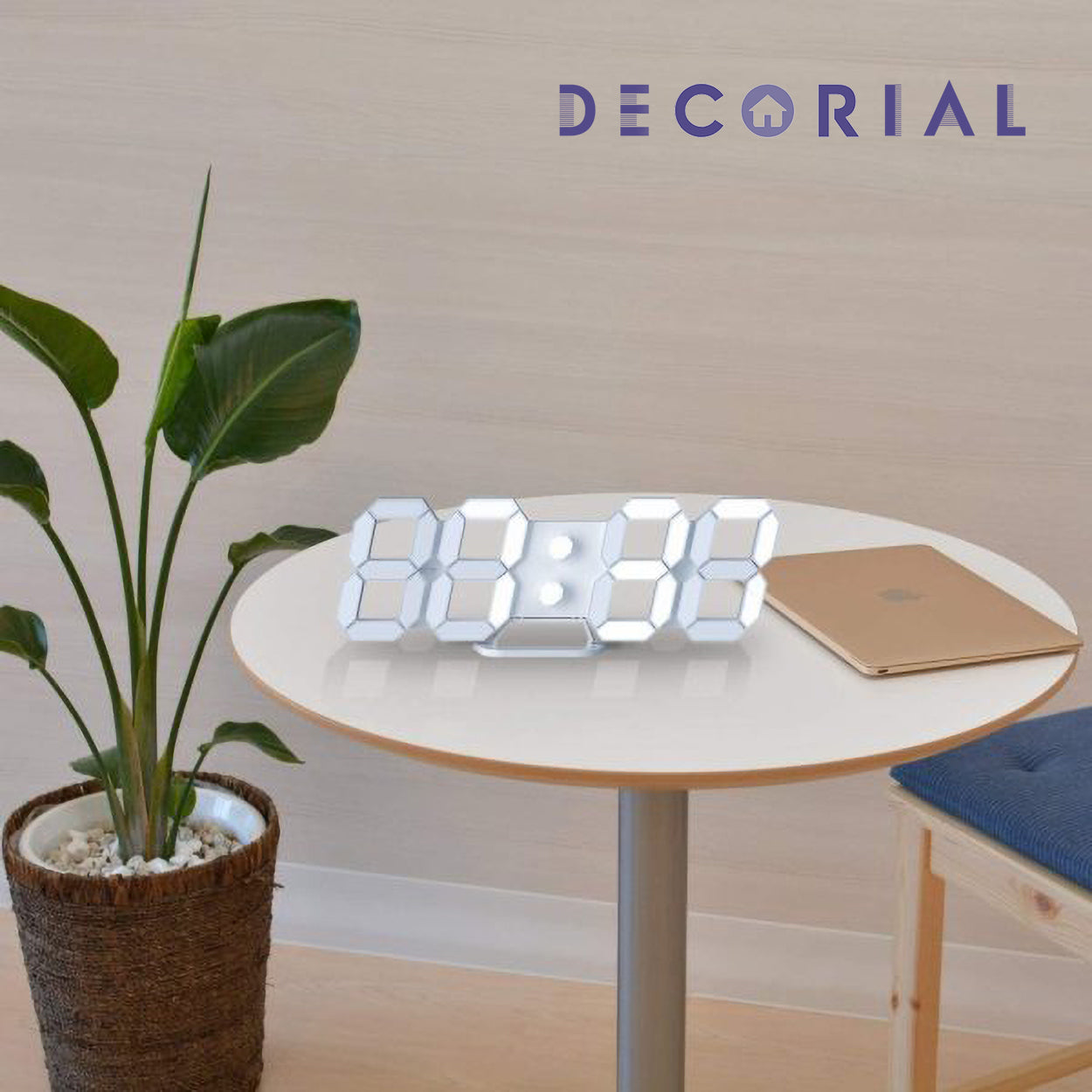 White 3D LED Digital Clock – Modern Desk & Wall Clock for Home and Office