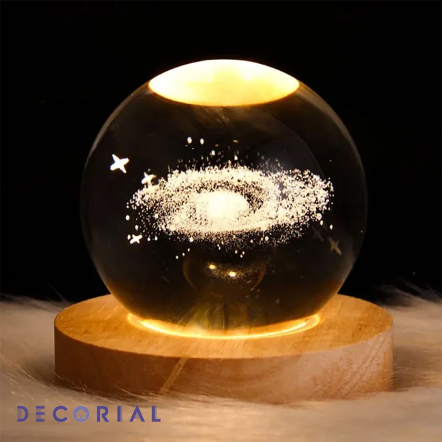 3D Galaxy Crystal Ball Night Light with Wooden Stand (Warm Light)