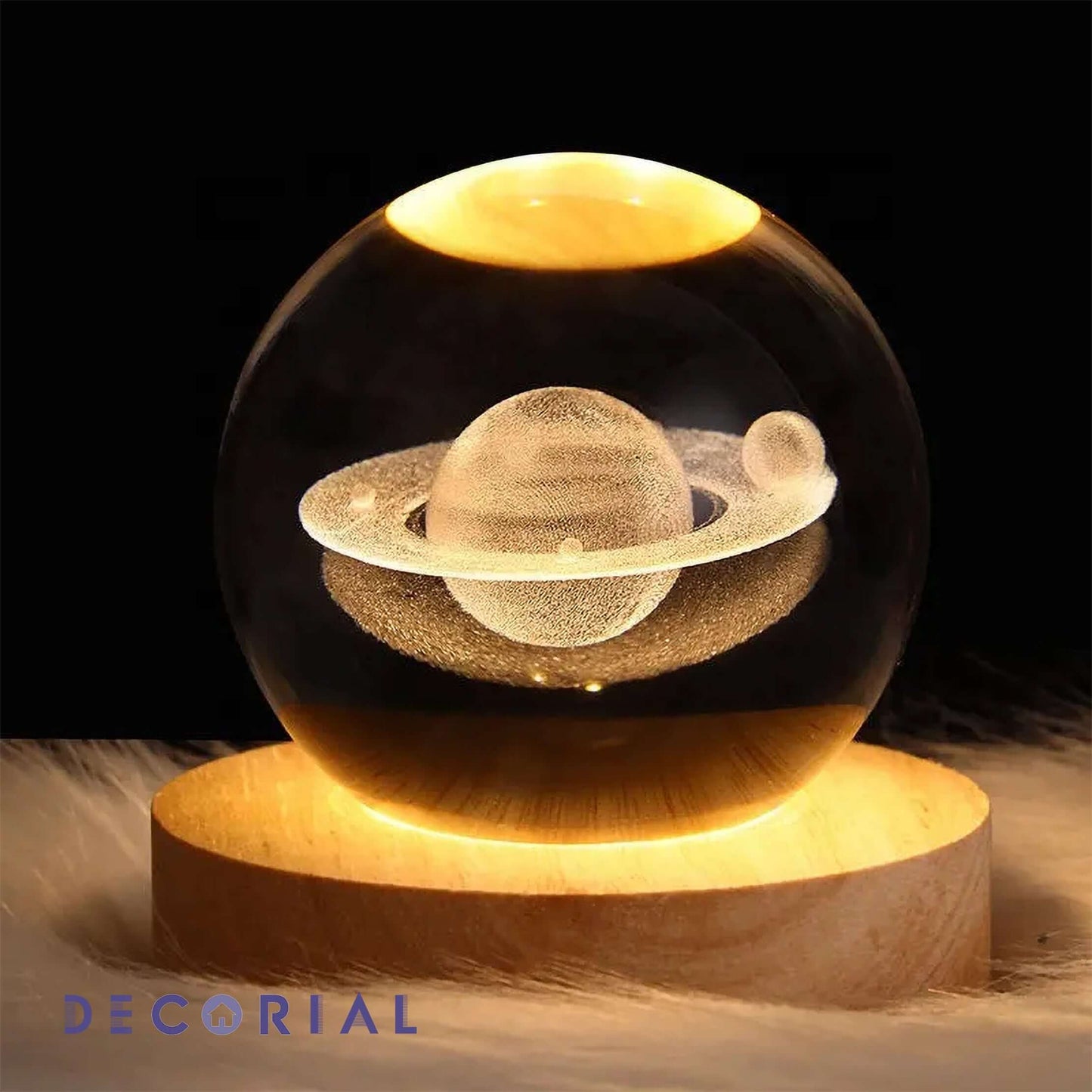 3D Galaxy Crystal Ball Night Light with Wooden Stand (Warm Light)