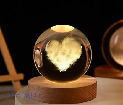 3D Galaxy Crystal Ball Night Light with Wooden Stand (Warm Light)