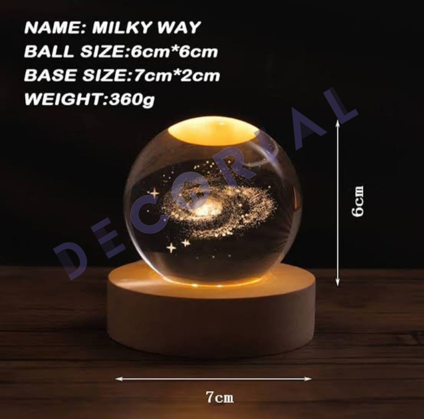 3D Galaxy Crystal Ball Night Light with Wooden Stand (Warm Light)