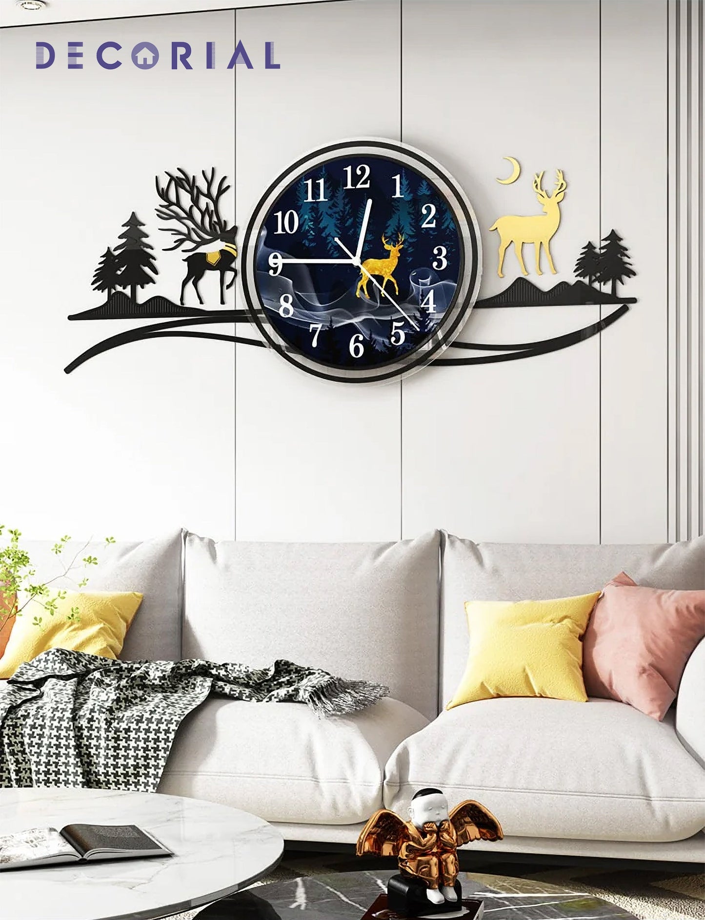 Forest Deer 3D Wall Clock – Elegant Wooden Decor